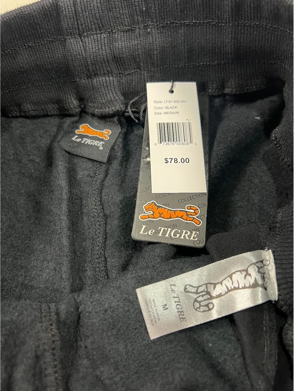 Le Tigre Black Fleece Sweatpants Size Medium Stitched